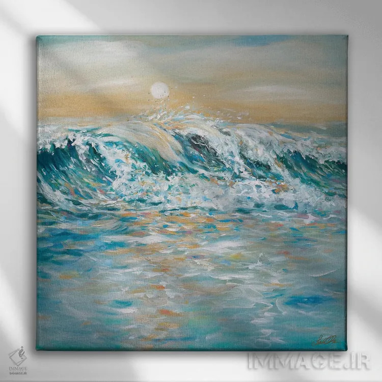 تابلو انتزاعی پاشیدن آب دریا اثر لیندا اولسن - نمای روبهرو روی دیوار