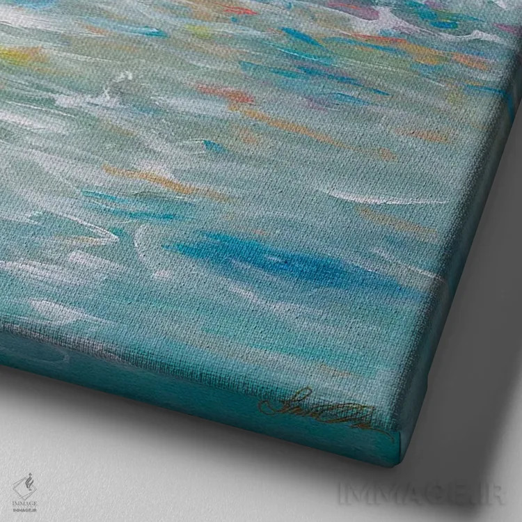 تابلو انتزاعی پاشیدن آب دریا اثر لیندا اولسن - نمای نزدیک بافت بوم