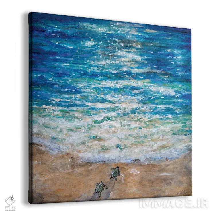 تابلو دکوراتیو اولین شیرجه لاک پشت دریایی اثر لیندا اولسن - نمای پرسپکتیو محصول