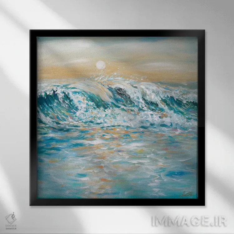 تابلو انتزاعی پاشیدن آب دریا اثر لیندا اولسن - نمای قابدار مشکی