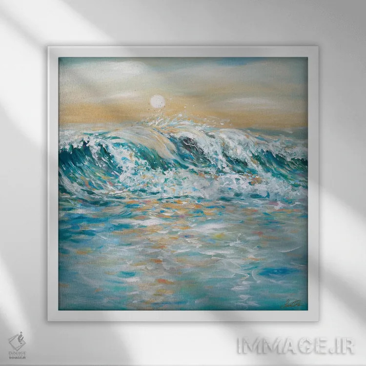 تابلو انتزاعی پاشیدن آب دریا اثر لیندا اولسن - نمای قابدار سفید