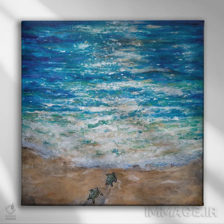 تابلو دکوراتیو اولین شیرجه لاک پشت دریایی اثر لیندا اولسن - نمای روبهرو روی دیوار