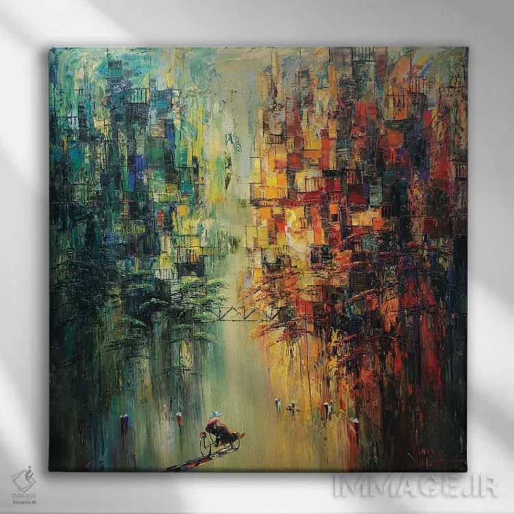 تابلو انتزاعی آفتاب دیرهنگام پاییزی ۱ اثر له نگوک کوآن - نمای روبهرو روی دیوار