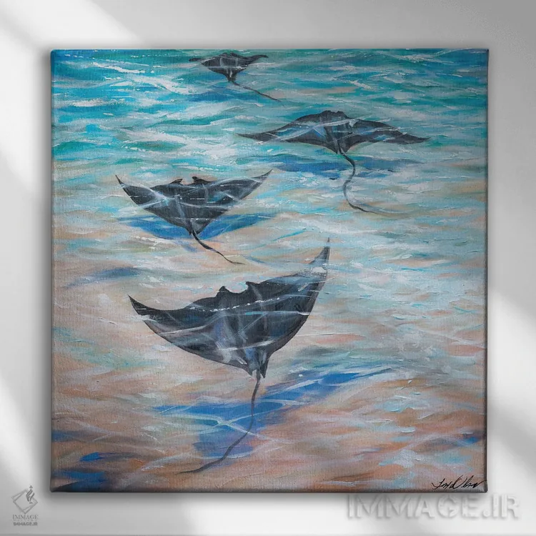 تابلو دکوراتیو قایقرانی زیر آب اثر لیندا اولسن - نمای روبهرو روی دیوار