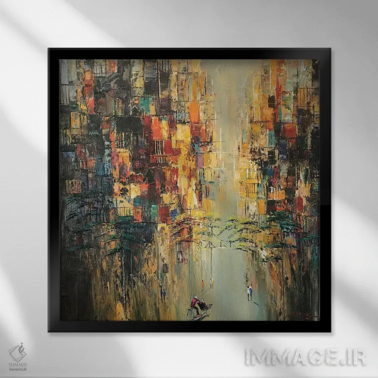 تابلو انتزاعی آفتابی در خیابان اثر له نگوک کوآن - نمای قابدار مشکی