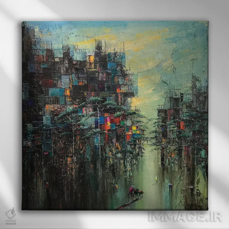 تابلو انتزاعی خیابان گل ۱ اثر له نگوک کوآن - نمای روبهرو روی دیوار