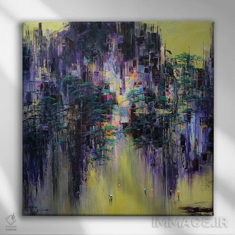 تابلو انتزاعی عصر در کوچه قدیمی اثر له نگوک کوآن - نمای روبهرو روی دیوار