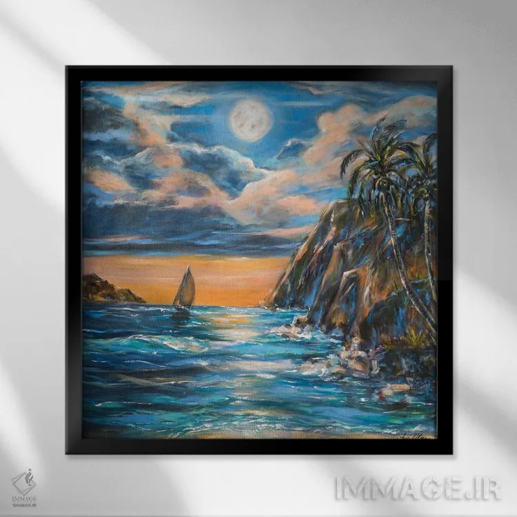 تابلو دکوراتیو عشق جزیره ای اثر لیندا اولسن - نمای قابدار مشکی