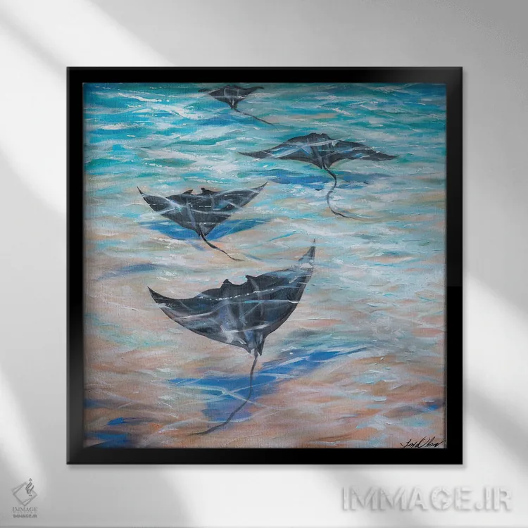 تابلو دکوراتیو قایقرانی زیر آب اثر لیندا اولسن - نمای قابدار مشکی