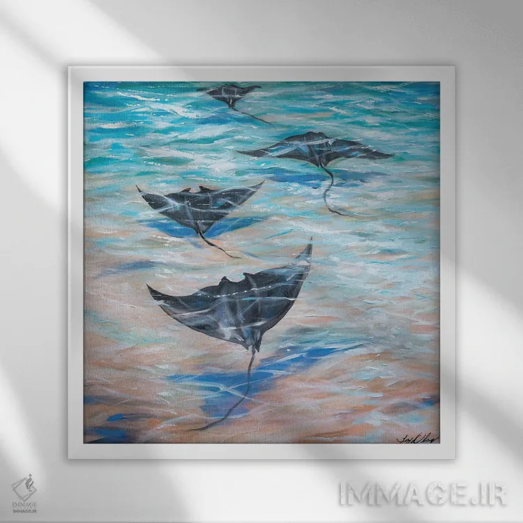 تابلو دکوراتیو قایقرانی زیر آب اثر لیندا اولسن - نمای قابدار سفید