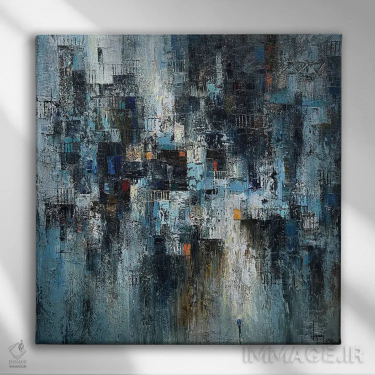 تابلو انتزاعی ریتم خیابان اثر له نگوک کوآن - نمای روبهرو روی دیوار