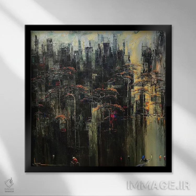 تابلو انتزاعی فراخوان آفتاب اثر له نگوک کوآن - نمای قابدار مشکی