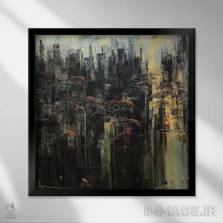 تابلو انتزاعی فراخوان آفتاب اثر له نگوک کوآن - نمای قابدار مشکی