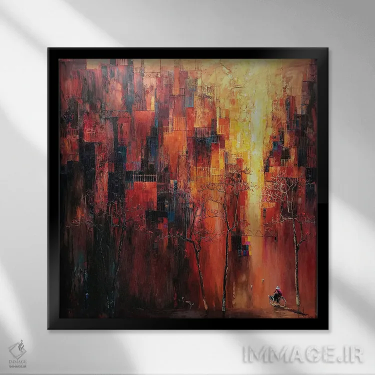 تابلو انتزاعی پاییز رنگ باخته اثر له نگوک کوآن - نمای قابدار مشکی