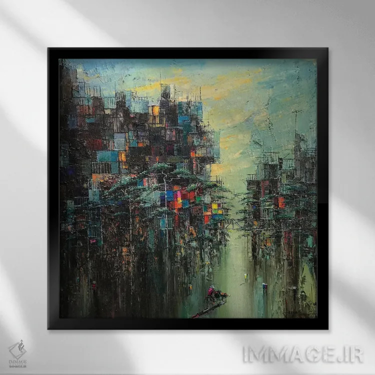 تابلو انتزاعی خیابان گل ۱ اثر له نگوک کوآن - نمای قابدار مشکی
