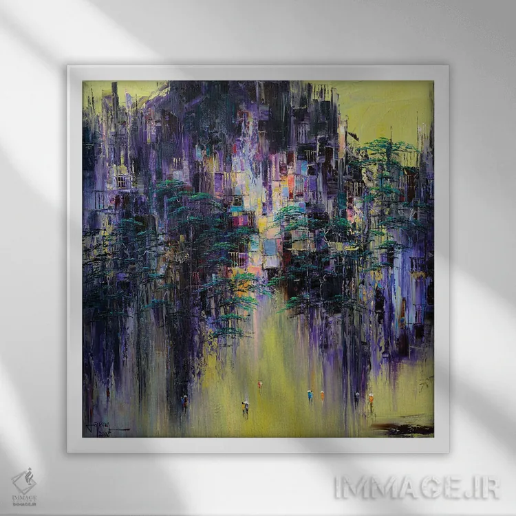 تابلو انتزاعی عصر در کوچه قدیمی اثر له نگوک کوآن - نمای قابدار سفید