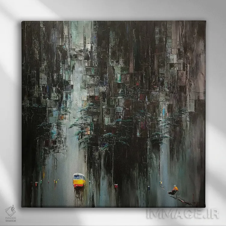 تابلو انتزاعی جاده در فصل روشنایی و تاریکی اثر له نگوک کوآن - نمای روبهرو روی دیوار