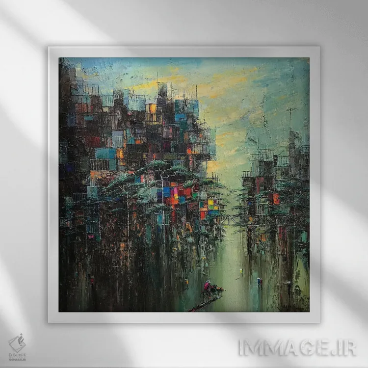 تابلو انتزاعی خیابان گل ۱ اثر له نگوک کوآن - نمای قابدار سفید