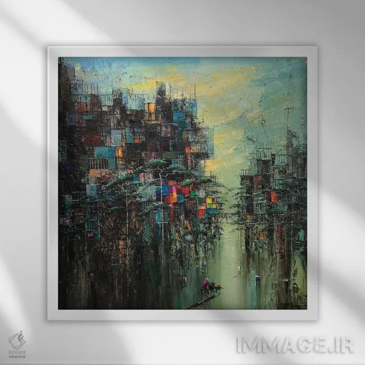 تابلو انتزاعی خیابان گل ۱ اثر له نگوک کوآن - نمای قابدار سفید