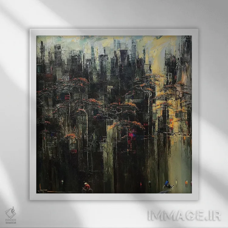 تابلو انتزاعی فراخوان آفتاب اثر له نگوک کوآن - نمای قابدار سفید