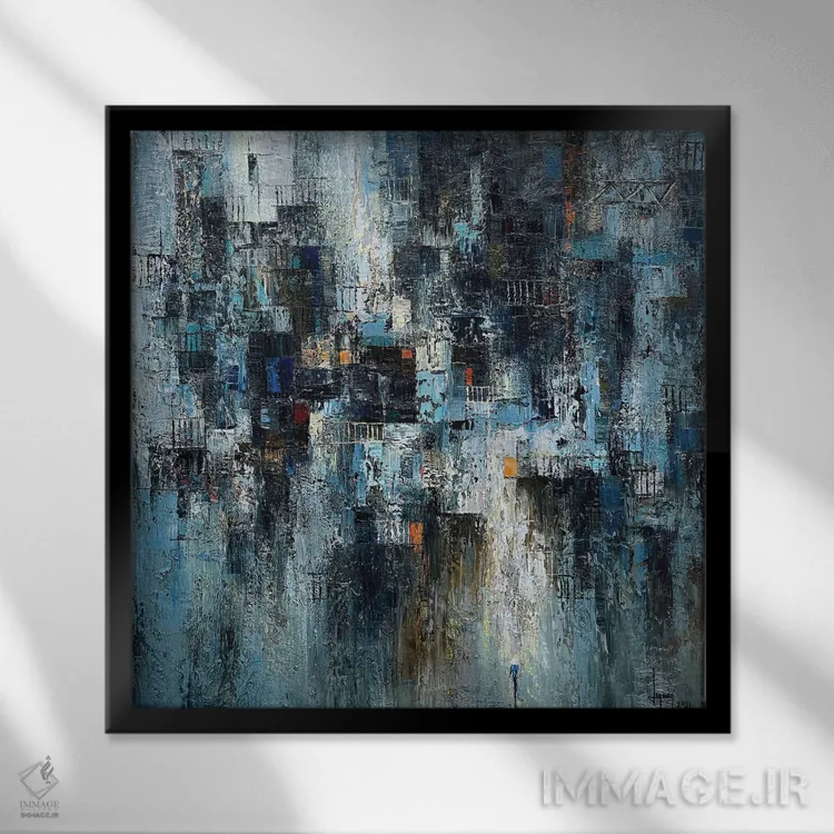 تابلو انتزاعی ریتم خیابان اثر له نگوک کوآن - نمای قابدار مشکی