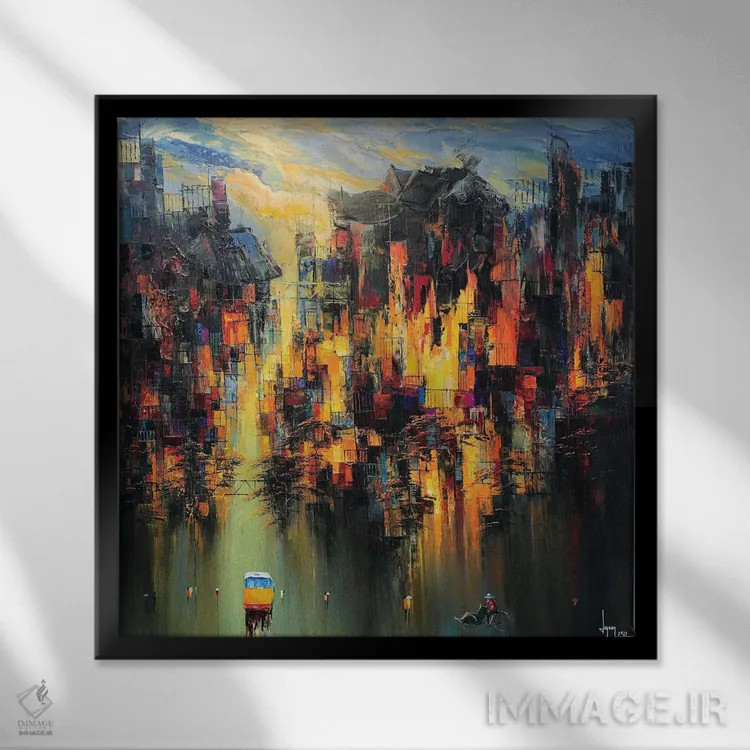 تابلو انتزاعی آفتاب عصرگاهی اثر له نگوک کوآن - نمای قابدار مشکی
