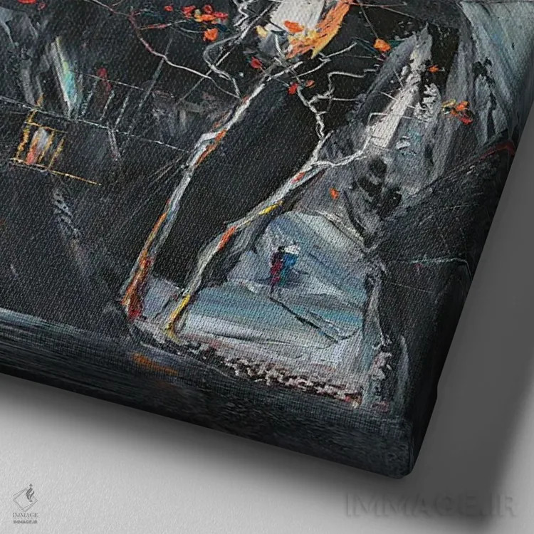 تابلو انتزاعی کج شدن به سوی خورشید اثر له نگوک کوآن - نمای نزدیک بافت بوم