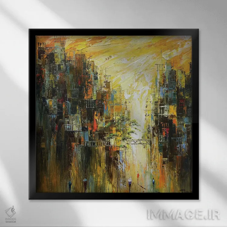 تابلو انتزاعی طلوع شهر اثر له نگوک کوآن - نمای قابدار مشکی