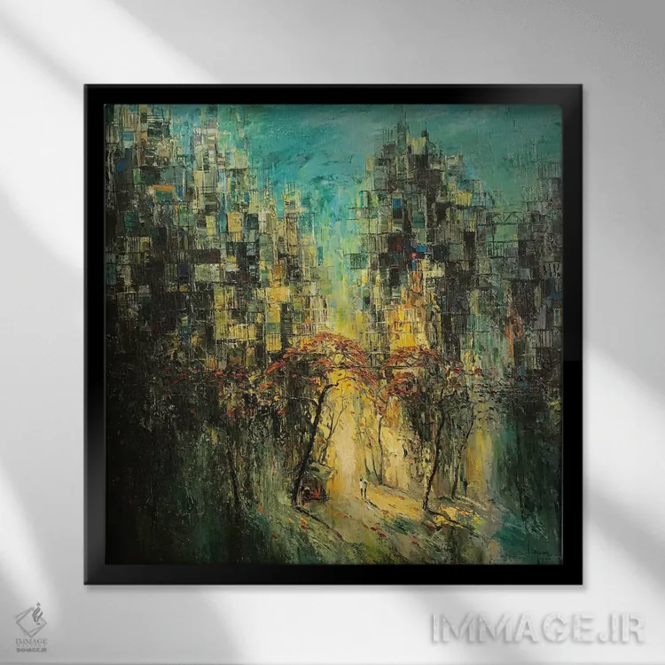 تابلو انتزاعی عصر در آن سوی خیابان اثر له نگوک کوآن - نمای قابدار مشکی