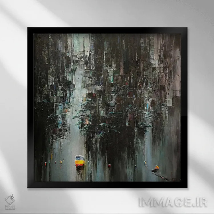 تابلو انتزاعی جاده در فصل روشنایی و تاریکی اثر له نگوک کوآن - نمای قابدار مشکی