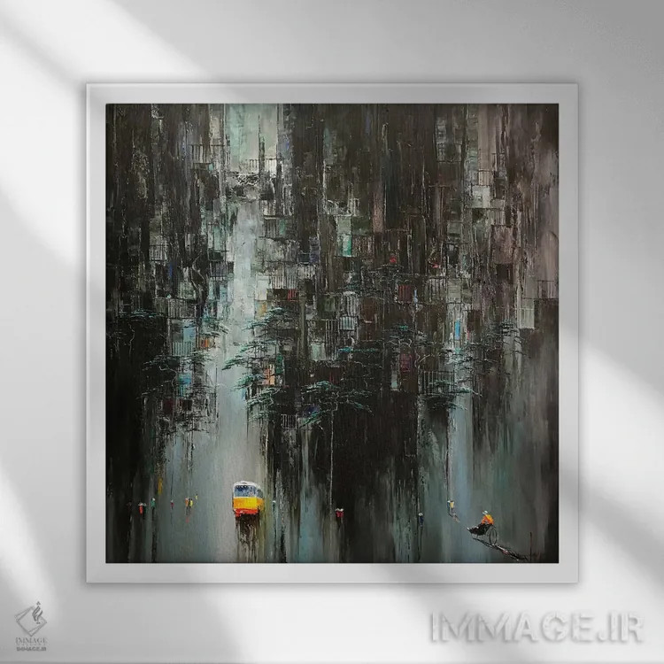 تابلو انتزاعی جاده در فصل روشنایی و تاریکی اثر له نگوک کوآن - نمای قابدار سفید