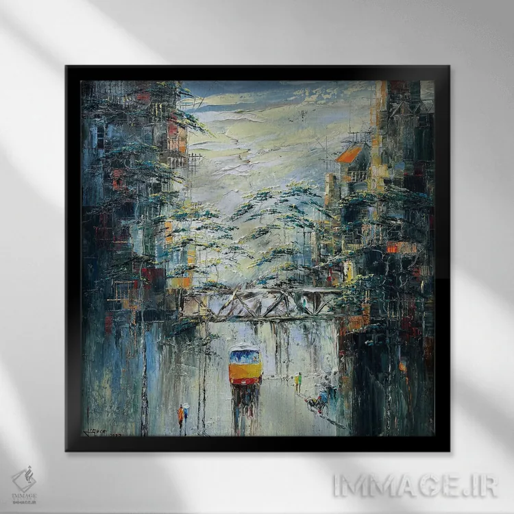 تابلو انتزاعی شهر من اثر له نگوک کوآن - نمای قابدار مشکی