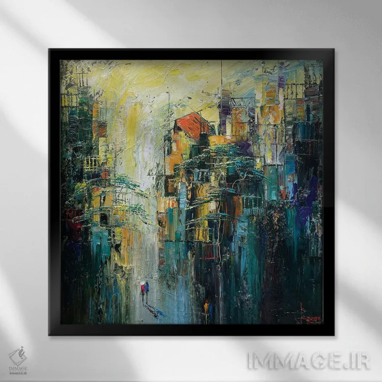 تابلو انتزاعی سپیده دم آرام اثر له نگوک کوآن - نمای قابدار مشکی
