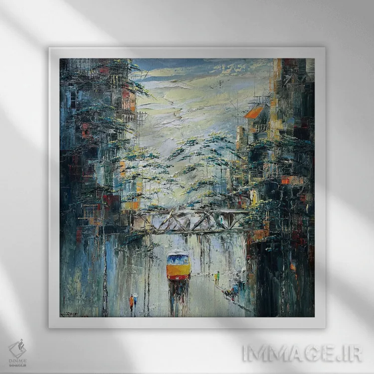 تابلو انتزاعی شهر من اثر له نگوک کوآن - نمای قابدار سفید