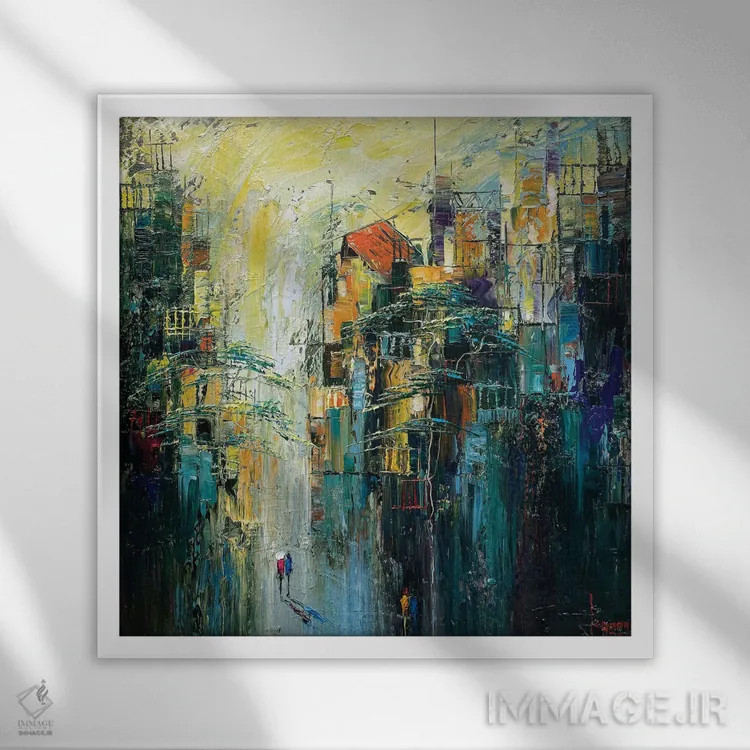 تابلو انتزاعی سپیده دم آرام اثر له نگوک کوآن - نمای قابدار سفید