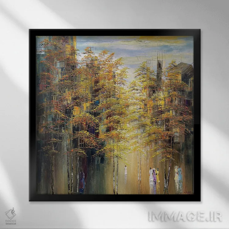 تابلو دکوراتیو پاییز-فصل تغییر برگ ها اثر له نگوک کوآن - نمای قابدار مشکی