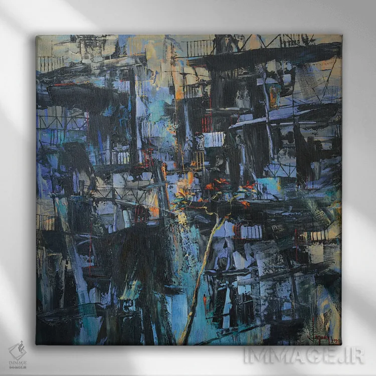 تابلو انتزاعی کوچه قدیمی اثر له نگوک کوآن - نمای روبهرو روی دیوار