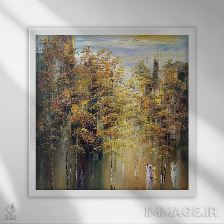 تابلو دکوراتیو پاییز-فصل تغییر برگ ها اثر له نگوک کوآن - نمای قابدار سفید