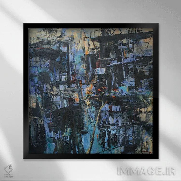 تابلو انتزاعی کوچه قدیمی اثر له نگوک کوآن - نمای قابدار مشکی