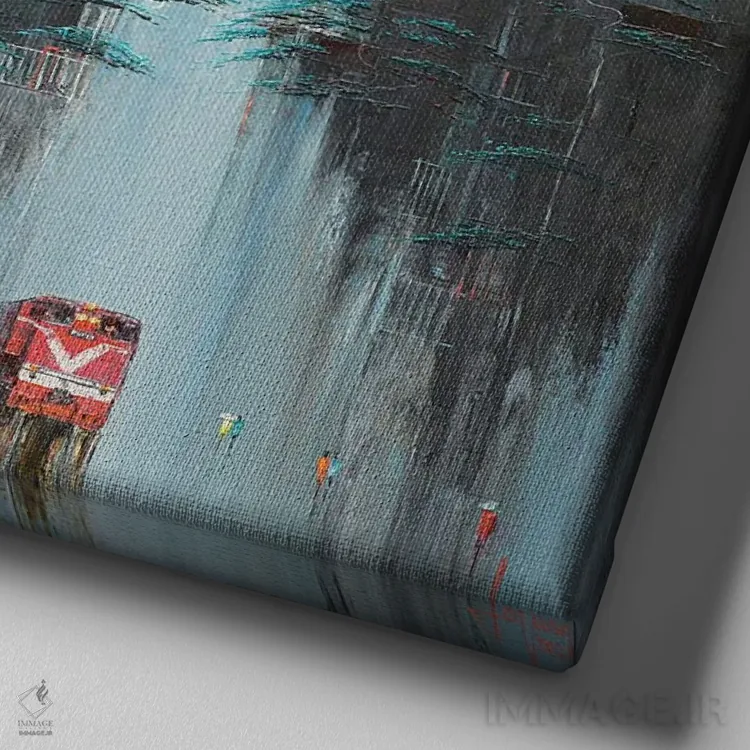 تابلو انتزاعی "خیابان قهوه قطار" اثر له نگوک کوآن - نمای نزدیک بافت بوم