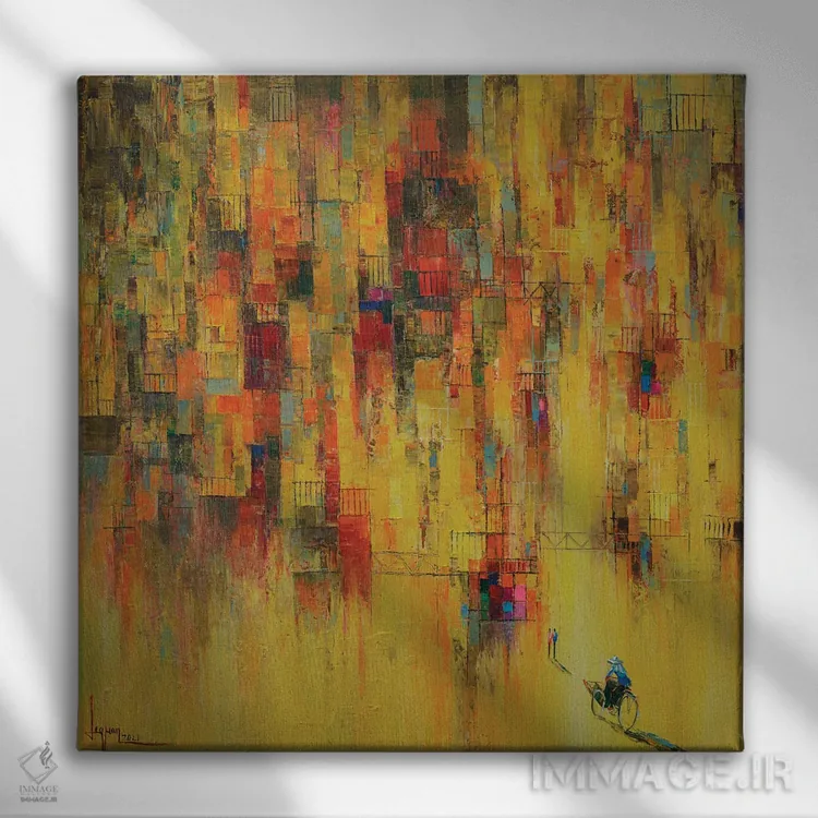 تابلو انتزاعی "نفس" اثر له نگوک کوآن - نمای روبهرو روی دیوار