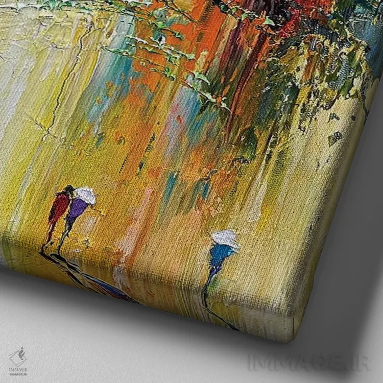 تابلو دکوراتیو عصر پاییزی آفتابی اثر له نگوک کوآن - نمای نزدیک بافت بوم