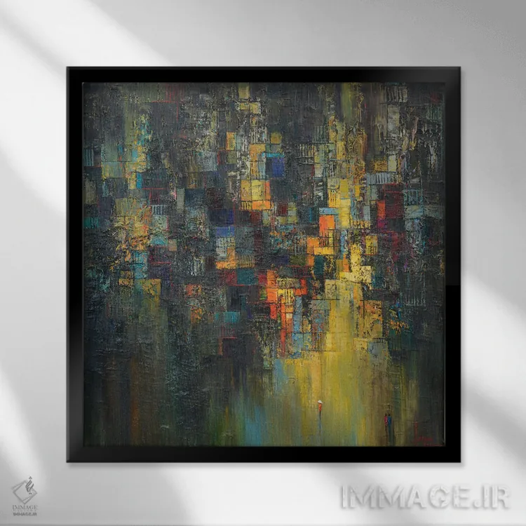 تابلو انتزاعی "تنها در شب" اثر له نگوک کوآن - نمای قابدار مشکی