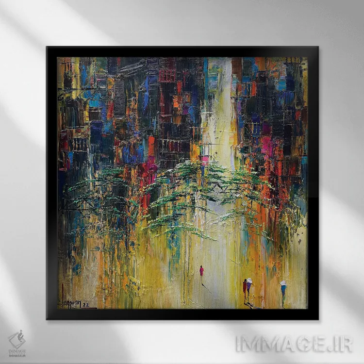 تابلو دکوراتیو عصر پاییزی آفتابی اثر له نگوک کوآن - نمای قابدار مشکی