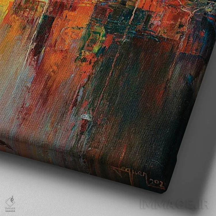 تابلو انتزاعی "آفتاب دیرهنگام پاییز" اثر له نگوک کوآن - نمای نزدیک بافت بوم