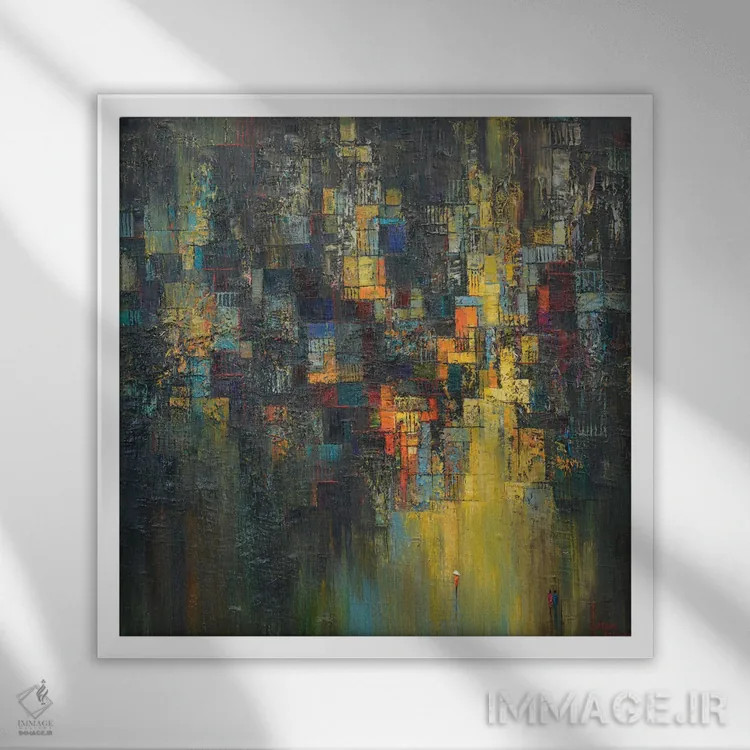 تابلو انتزاعی "تنها در شب" اثر له نگوک کوآن - نمای قابدار سفید