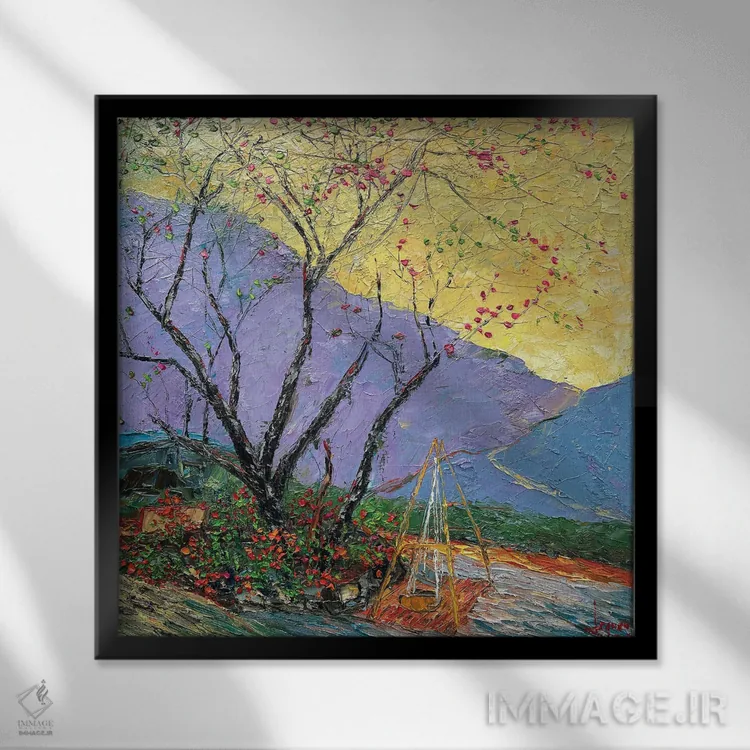 تابلو دکوراتیو انتظار باد بهاری اثر له نگوک کوآن - نمای قابدار مشکی