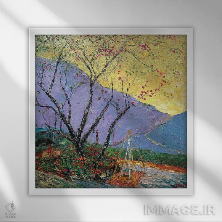 تابلو دکوراتیو انتظار باد بهاری اثر له نگوک کوآن - نمای قابدار سفید