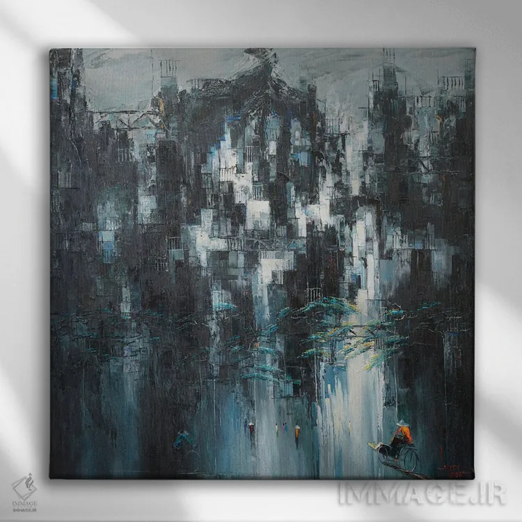 تابلو انتزاعی "زمستان زودهنگام" اثر له نگوک کوآن - نمای روبهرو روی دیوار