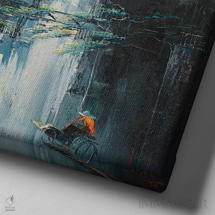 تابلو انتزاعی "زمستان زودهنگام" اثر له نگوک کوآن - نمای نزدیک بافت بوم